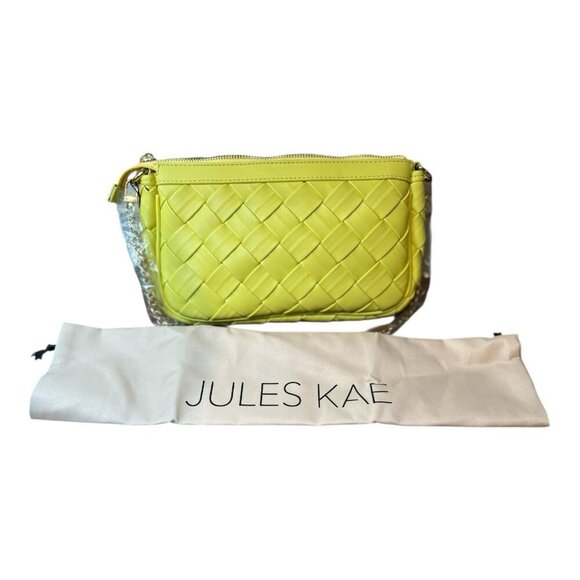 Jules Kae Anthropologie Lilian Shoulder Bag Chartreuse Gold Chain Vegan Leather - Picture 5 of 10